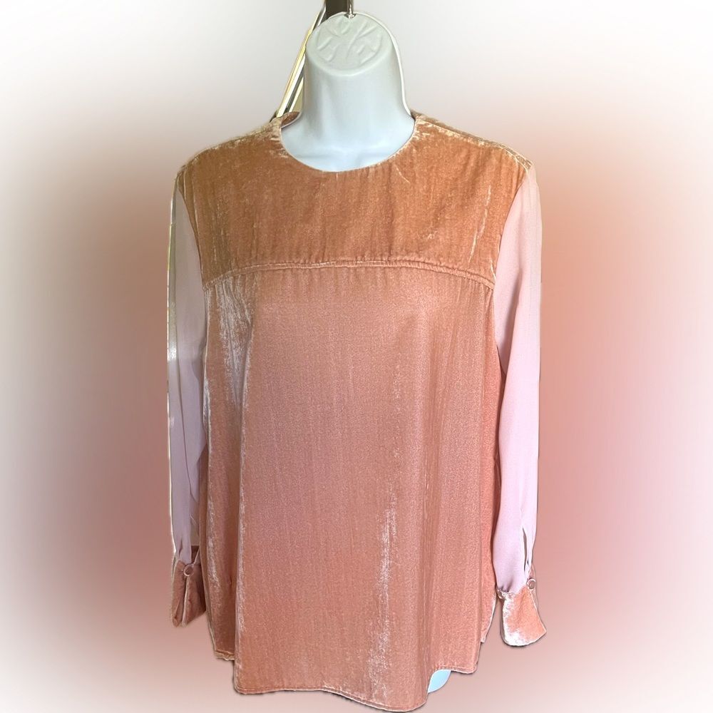 Bagutta Made in Italy Velvet and Sheer Dusty Pink Women’s Blouse Size 40 US 4